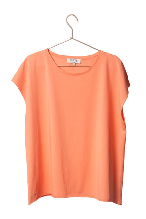 Tee shirt femme manche courte rock court et ample en coton bio GOTS éco responsable sans couture oversize col rond orange pêche