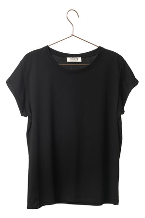 T shirt coton bio eco responsable col rond manche courte forme droite noir uni suny