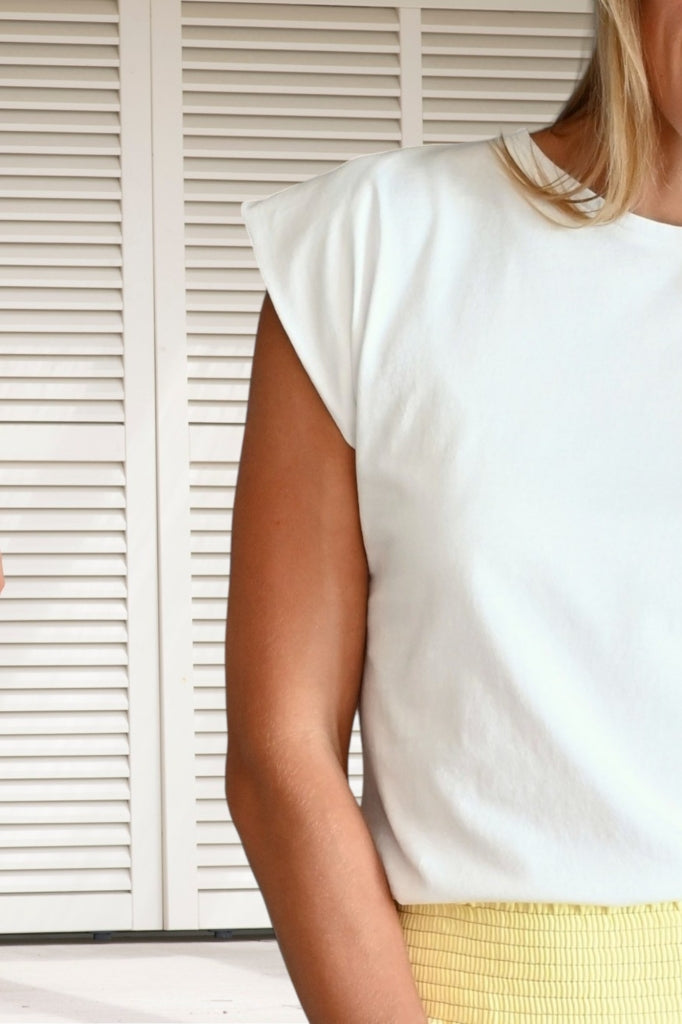 Tee shirt coton bio femme manche courte à épaulettes non rigides blanc