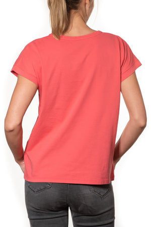 T shirt coton bio eco responsable femme col rond manche courte coupe loose rouge uni suny