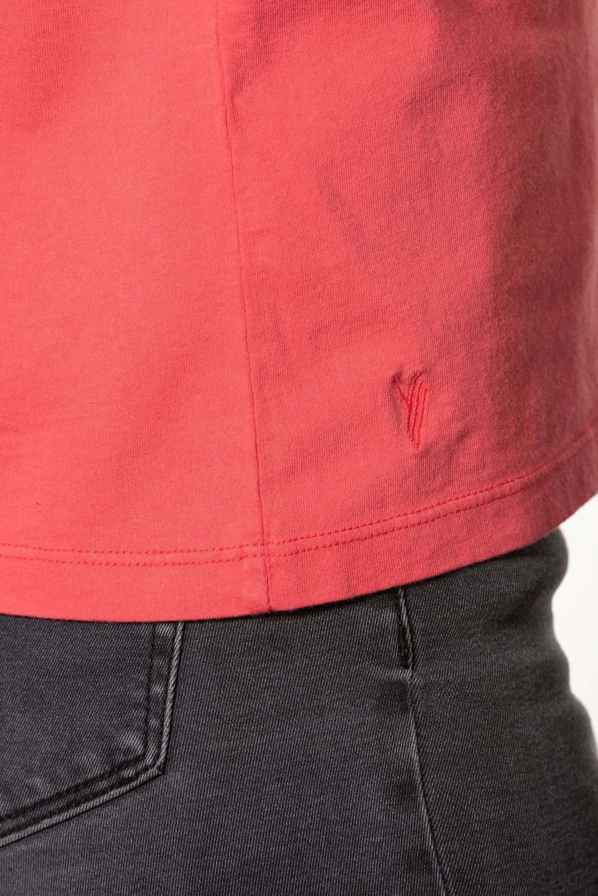 T shirt coton bio eco responsable femme col rond manche courte coupe loose rouge uni suny