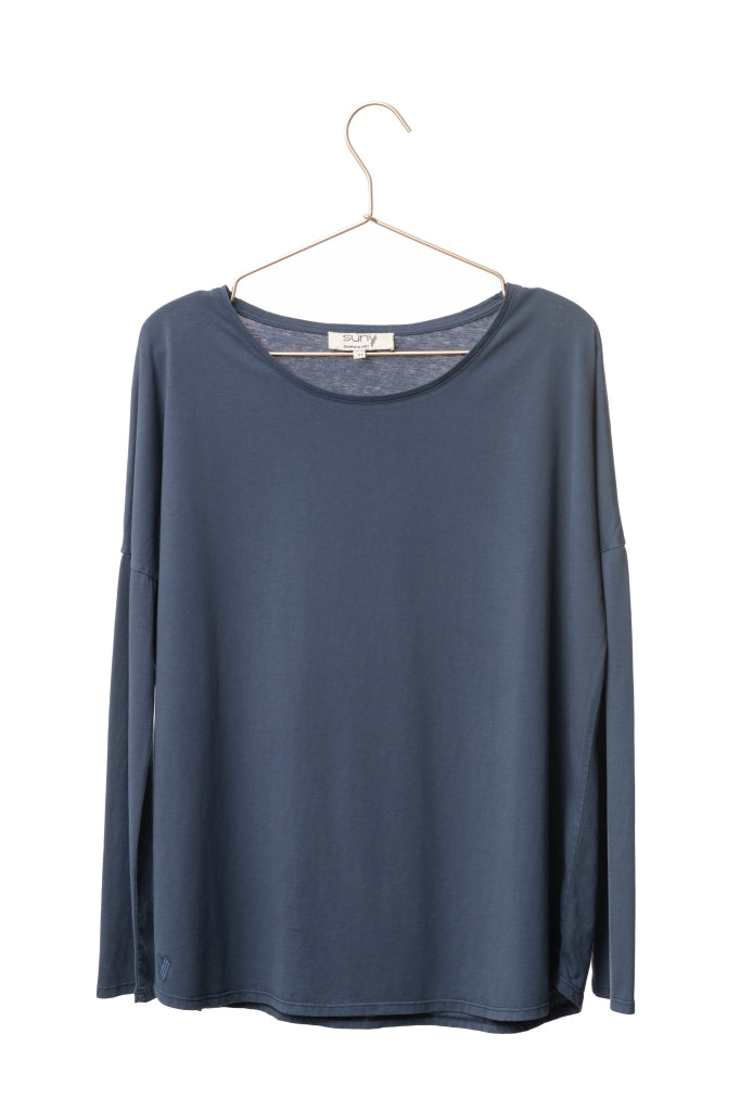 Manche tombante et tissu coton bio du tee-shirt Extra Suny bleu marine