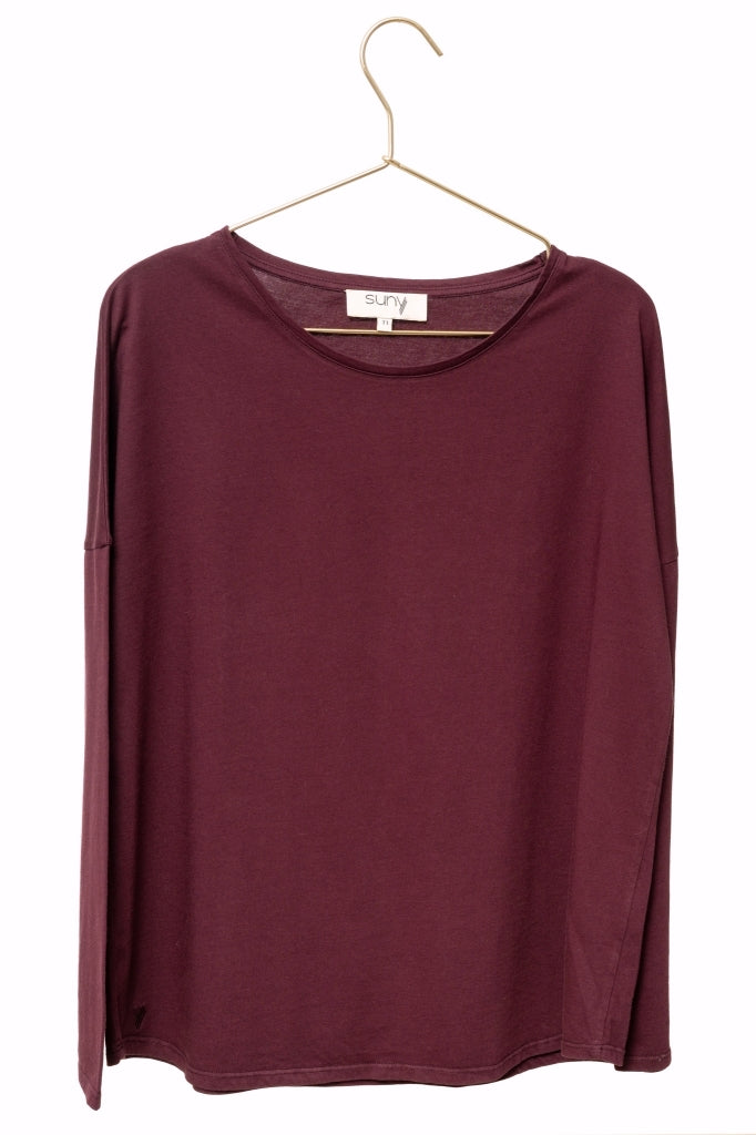 Tee-shirt à manches longues Extra Suny en coton bio couleur bordeaux 