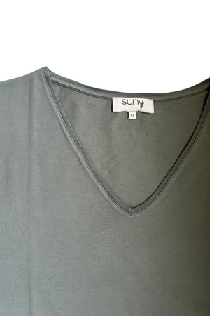 tee shirt FLORA V gris kaki tee shirt femme manche trois quart (3/4) au coude, col V coton bio