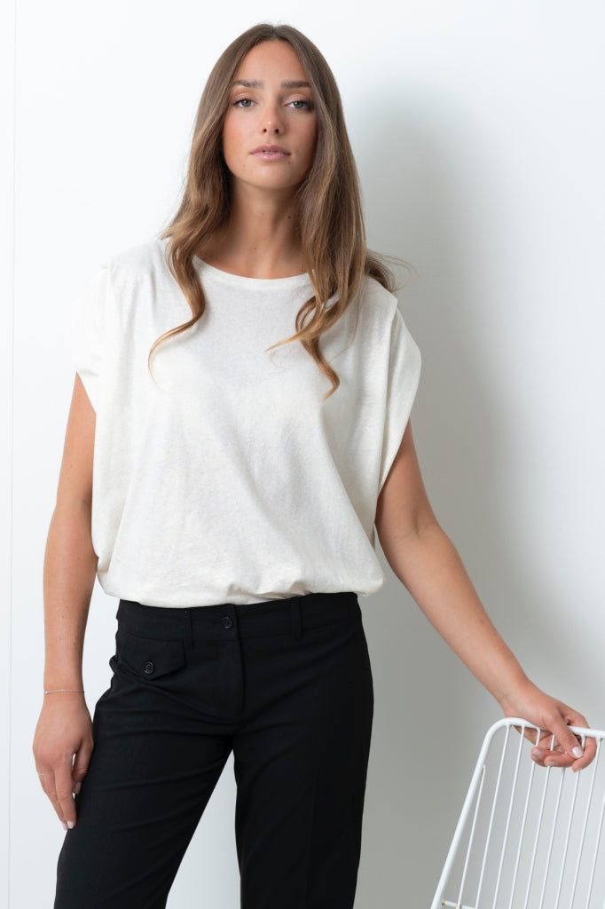 Tee shirt en lin et coton bio GRACE crème fouettée irisée