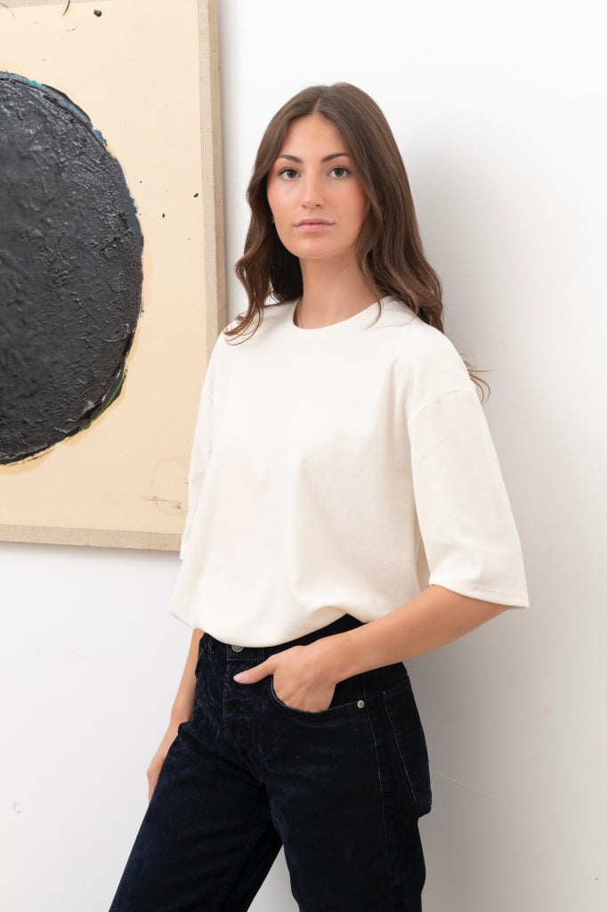 Tee-shirt HERMINE en velours beurre frais – coton bio GOTS, col rond et manches au coude