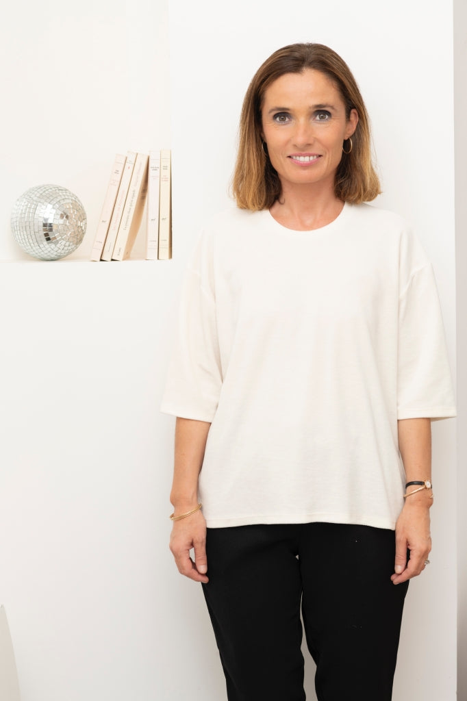 Tee-shirt HERMINE en velours beurre frais – coton bio GOTS, col rond et manches au coude