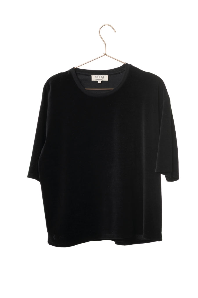 Tee-shirt HERMINE en velours noir très noir – coton bio, coupe ample
