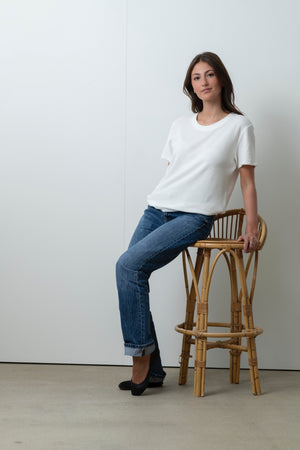 T-shirt Irène blanc laitage Suny en éponge bouclette coton bio certifié GOTS, col rond, manches courtes