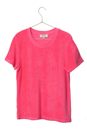 Détail de l’éponge bouclette du t-shirt Irène pink Suny, coton biologique certifié GOTS, douceur et tenue