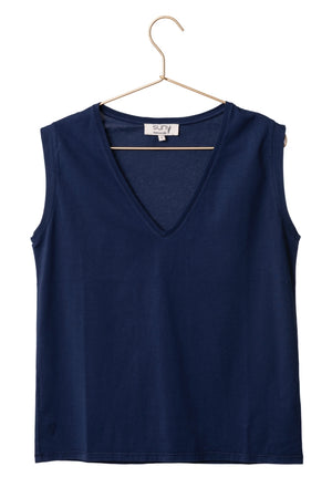 Tee-shirt Relax V Suny marine foncé pour femme – col V, coton bio certifié GOTS, jersey 160 g/m²
