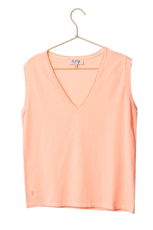 Tee-shirt femme Relax V Suny orange fluo, col V plongeant, coton bio certifié GOTS