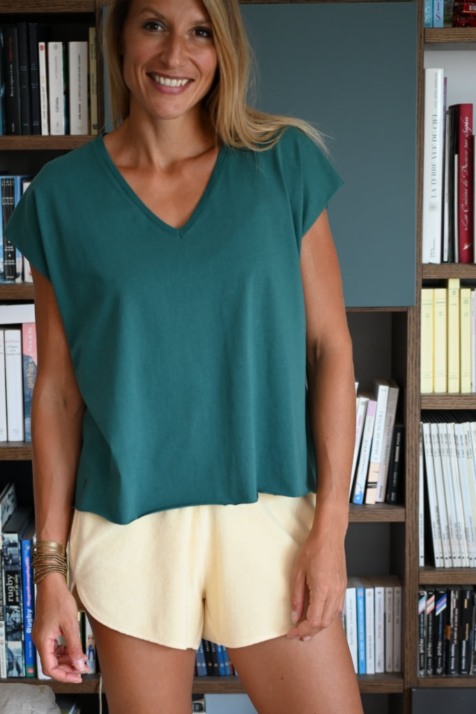 short de plage tennis piscine en éponge bouclette bio femme écru