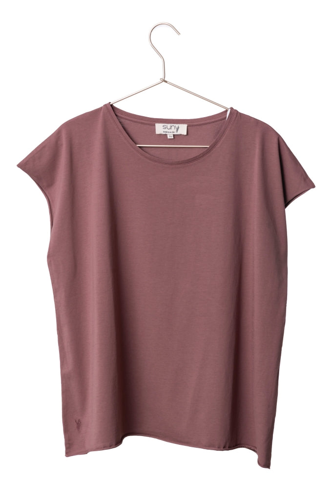 Tee-shirt ROCKY Suny Cacao en coton bio certifié GOTS, coupe loose, bords francs roulottés.