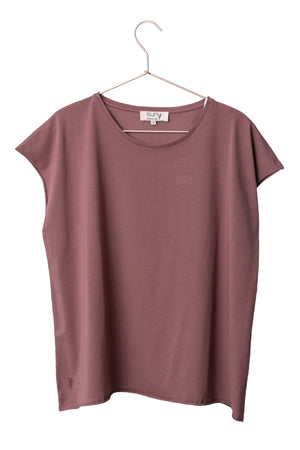 Tee-shirt ROCKY Suny Cacao en coton bio certifié GOTS, coupe loose, bords francs roulottés.