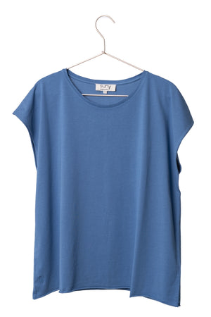 Tee-shirt ROCKY Suny Paradis Bleu en coton bio GOTS, coupe loose avec bords francs