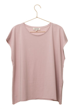 Tee-shirt ROCKY Suny Rose Parme en coton bio certifié GOTS, coupe loose, bords francs roulottés, jersey 160 g/m².