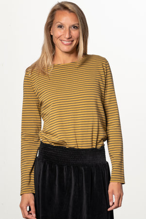 Navy suny marinière femme coton bio certifié GOTS bronze terre jaune