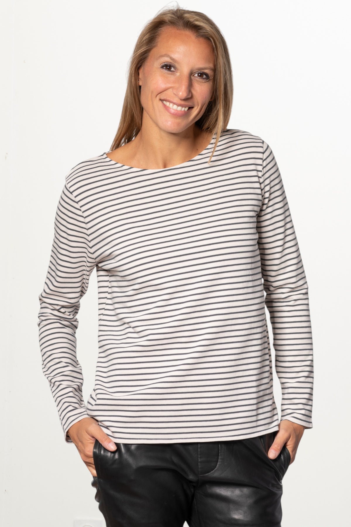 Navy suny marinière femme coton bio certifié GOTS rose poudre