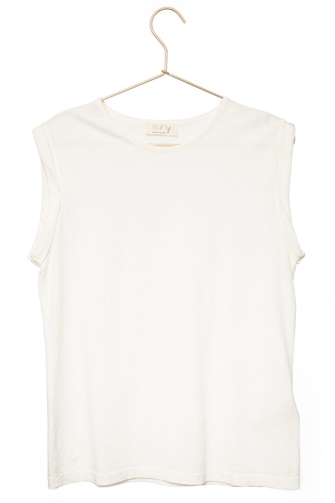 Débardeur suny femme lin et coton bio col rond coupe droite blanc cassé