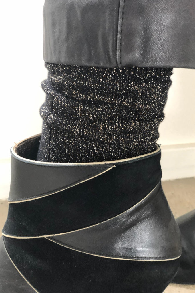 Chaussette à paillettes en coton bio fabriquées en France de couleur noir