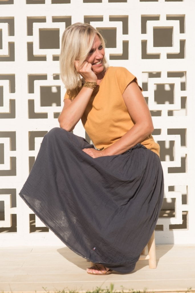 T shirt coton bio eco responsable femme col rond evase manche courte forme ajustée curry uni suny