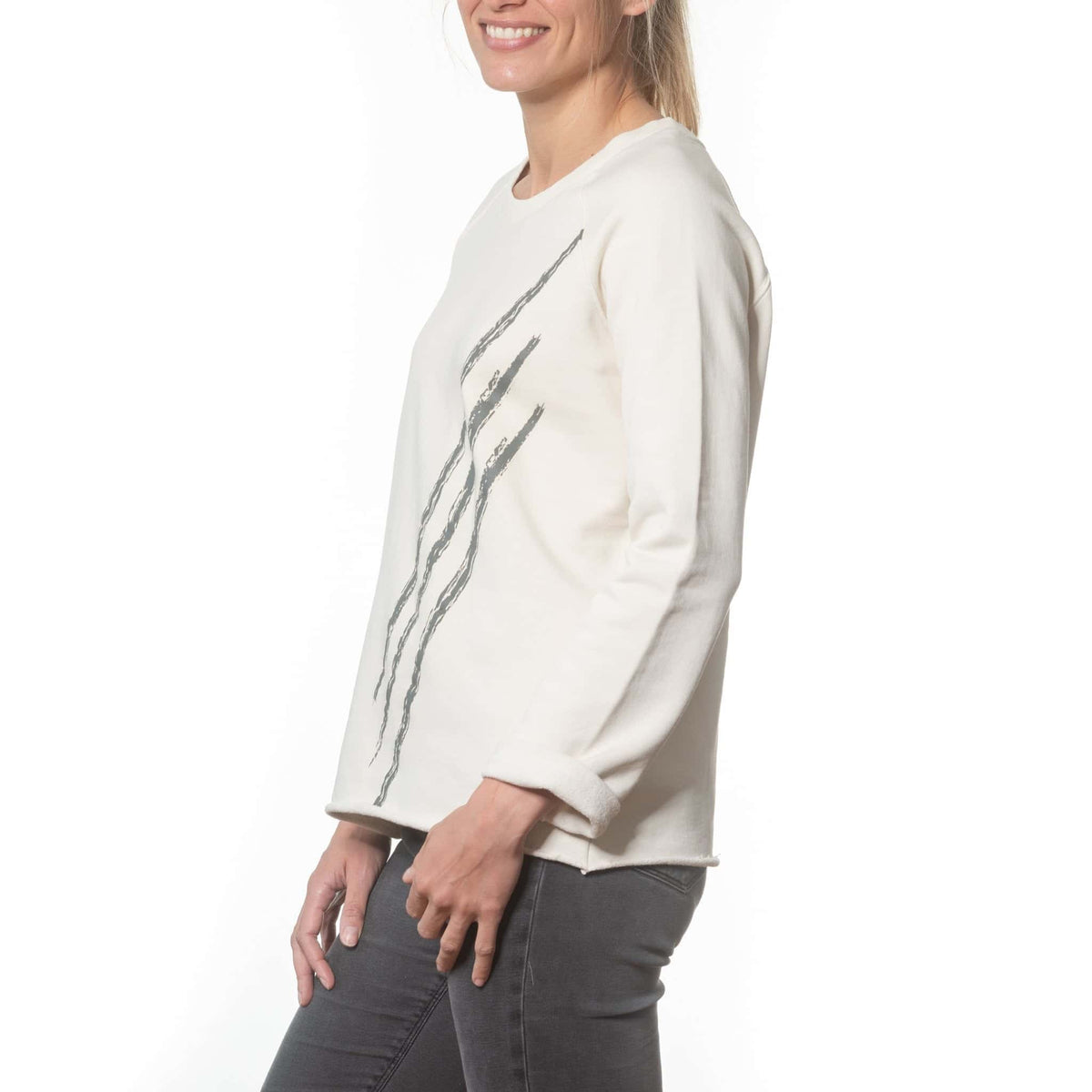 weat femme col rond evase molleton bio forme droite ecru print graphique easy suny