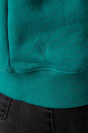 Sweat basique pour femme col rond manche longue manche tombante coton biologique certifié GOTS molleton vert émeraude, vert intense, vert lumineux, vert canard