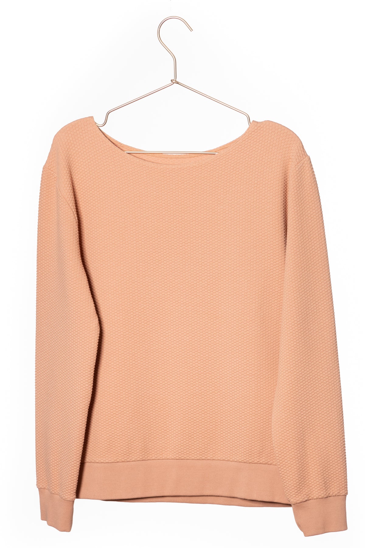 Pull femme manche longue col évasé ajusté en coton bio certifié GOTS rose des sables, rose doux, rose corail, rose brun, rose orange, vieux rose, rose ancien, rose beige, rose caramel