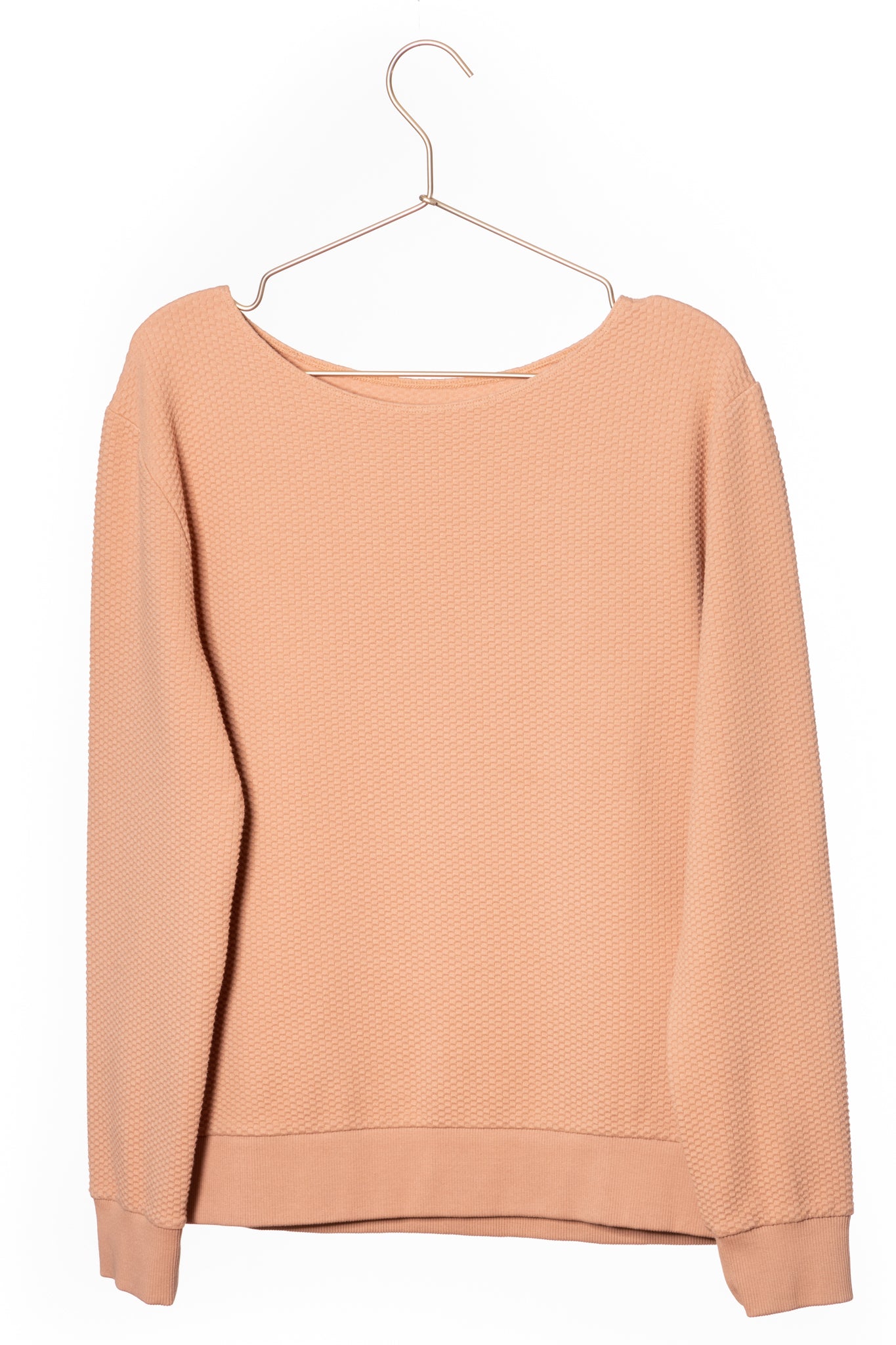Pull femme manche longue col évasé ajusté en coton bio certifié GOTS rose des sables, rose doux, rose corail, rose brun, rose orange, vieux rose, rose ancien, rose beige, rose caramel
