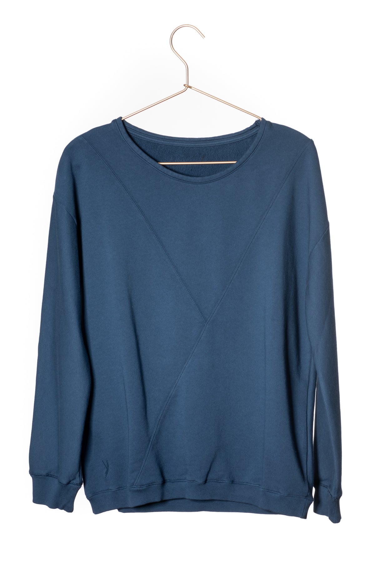 Pull sweat ajusté col rond pour femme en coton bio GOTS eco responsable marque suny bleu foncé bleu marine bleu soutenu