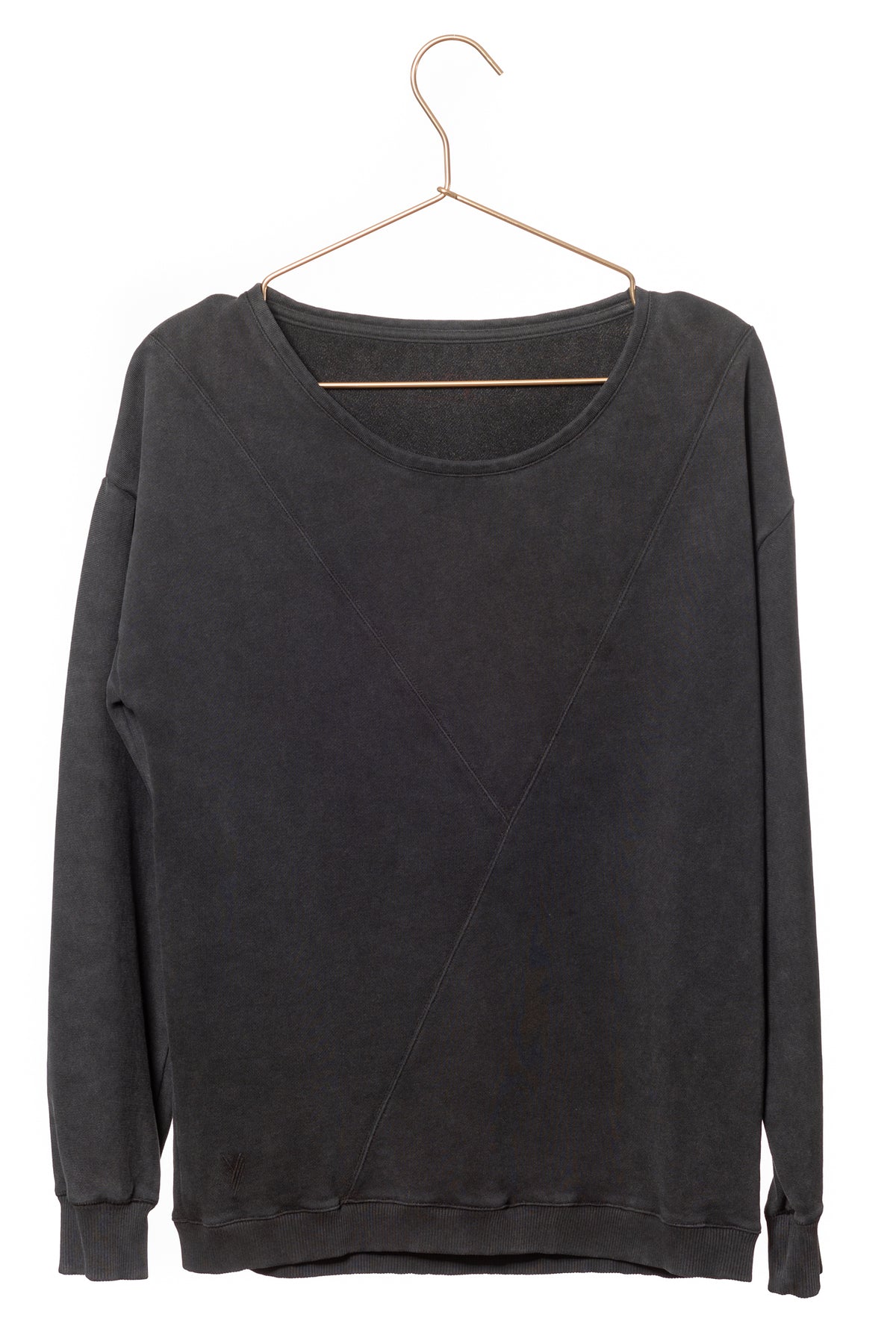 Pull sweat ajusté col rond pour femme en coton bio GOTS eco responsable marque suny noir vieillie fade out