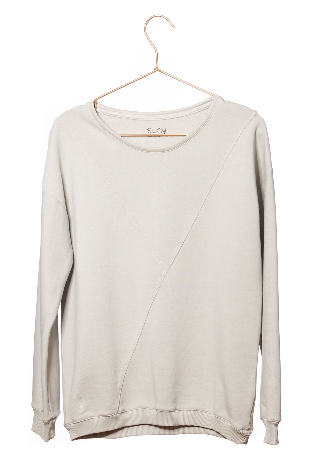 Pull sweat ajusté col rond pour femme en coton bio GOTS eco responsable marque suny gris clair vert sauge