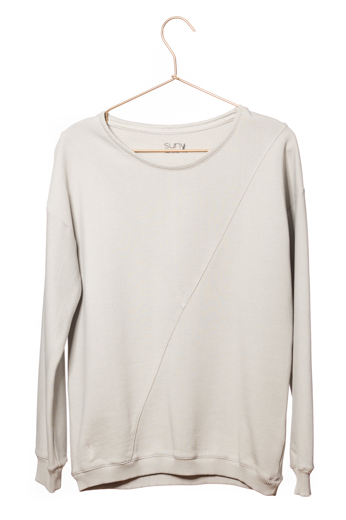 Pull sweat ajusté col rond pour femme en coton bio GOTS eco responsable marque suny gris clair vert sauge