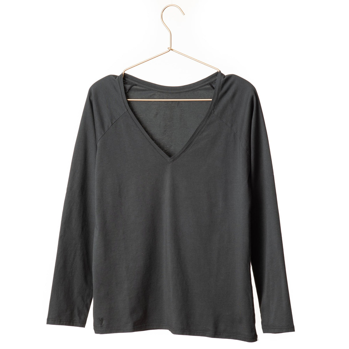 T shirt femme col V manche longue coton bio souple forme ajustée noir uni winter V suny