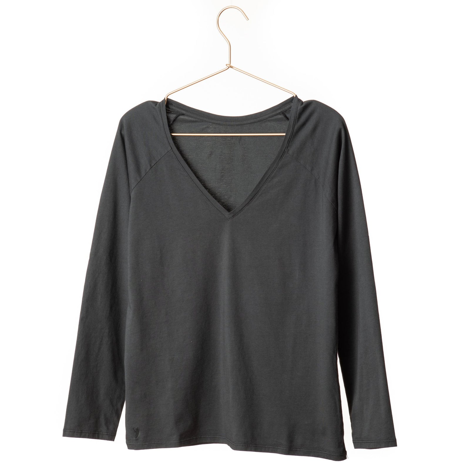 T shirt femme col V manche longue coton bio souple forme ajustée noir uni winter V suny