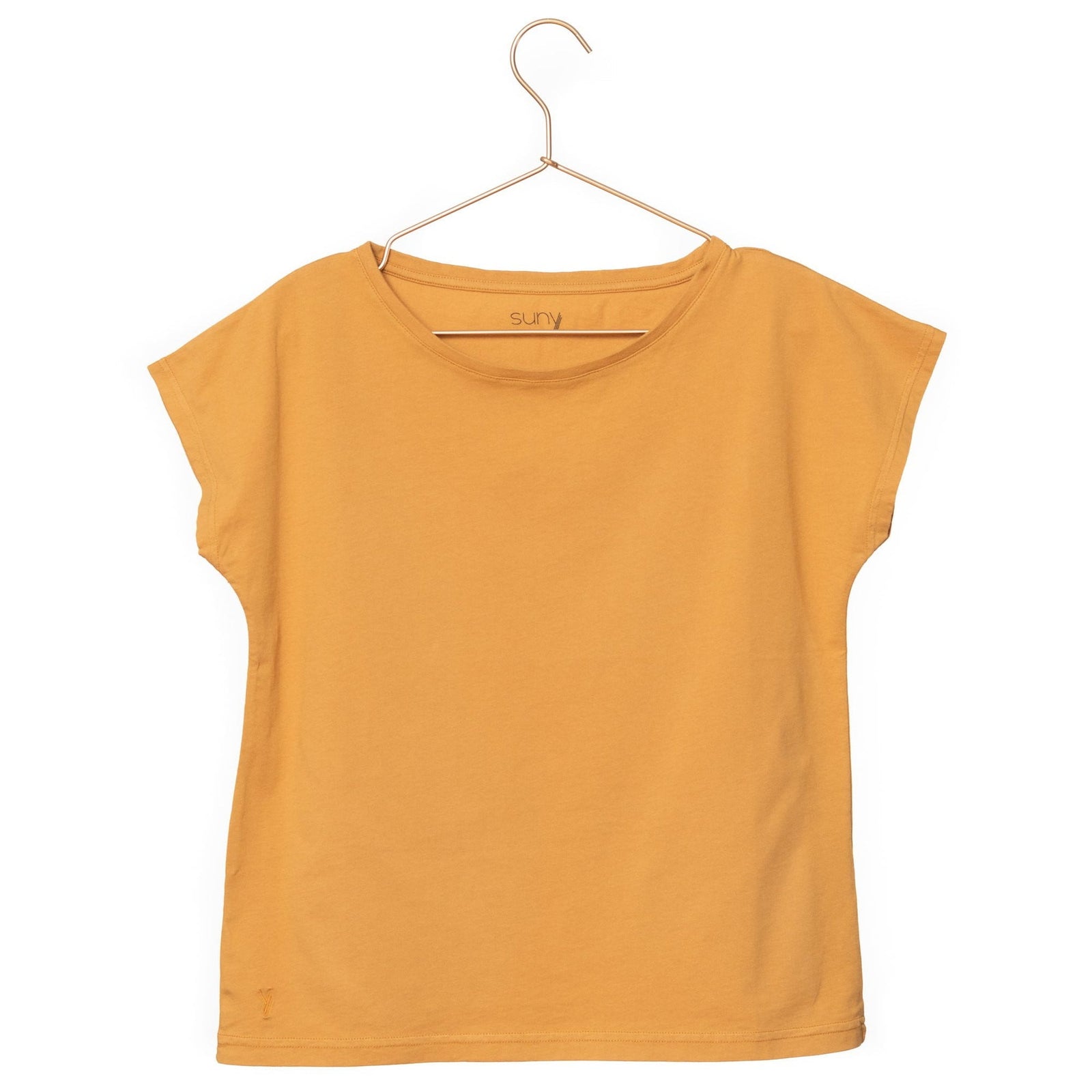 T shirt coton bio eco responsable femme col rond evase manche courte forme ajustée curry uni suny