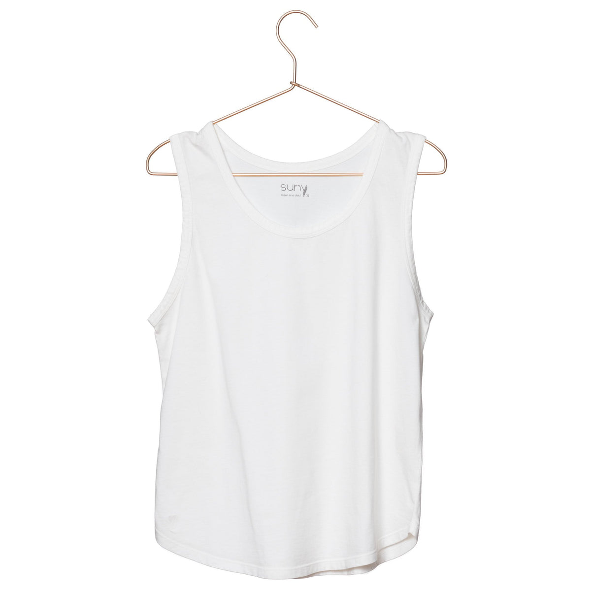 T shirt coton bio eco responsable femme debardeur col rond evase forme ajustée blanc marcel suny