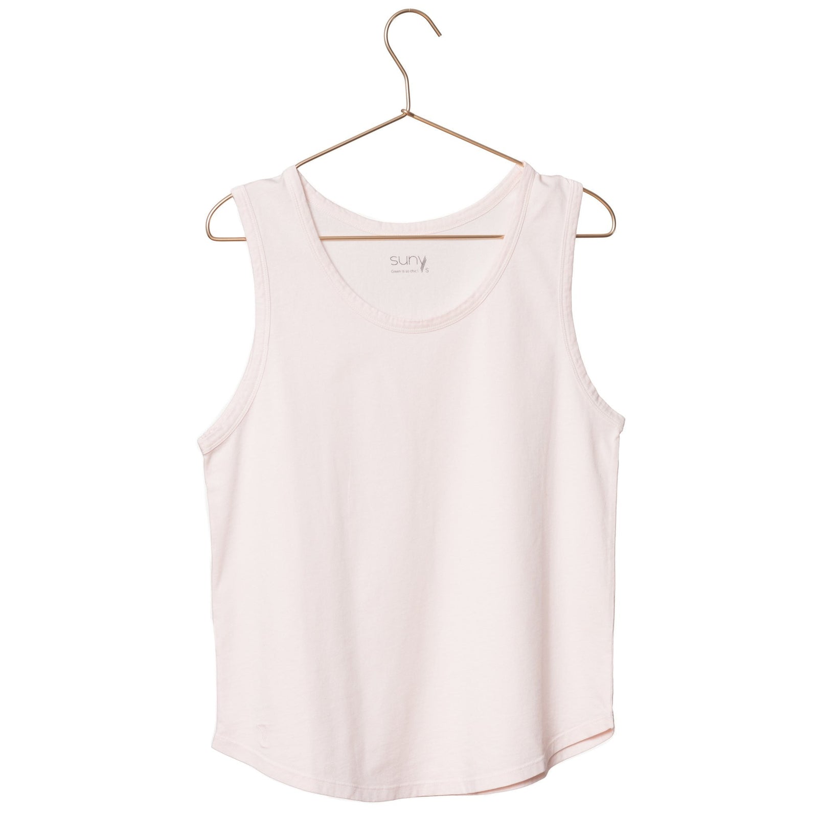 T shirt coton bio eco responsable femme debardeur col rond evase forme ajustée rose pale marcel suny