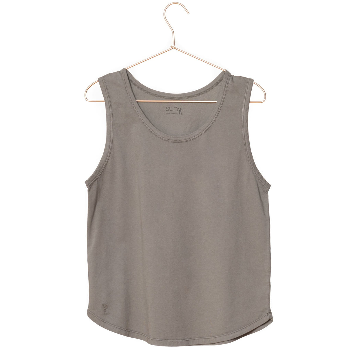 T shirt coton bio eco responsable femme debardeur col rond evase forme ajustée gris kaki marcel suny