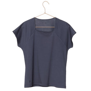 T shirt coton bio eco responsable femme col carré manche courte forme ajustee bleu suny