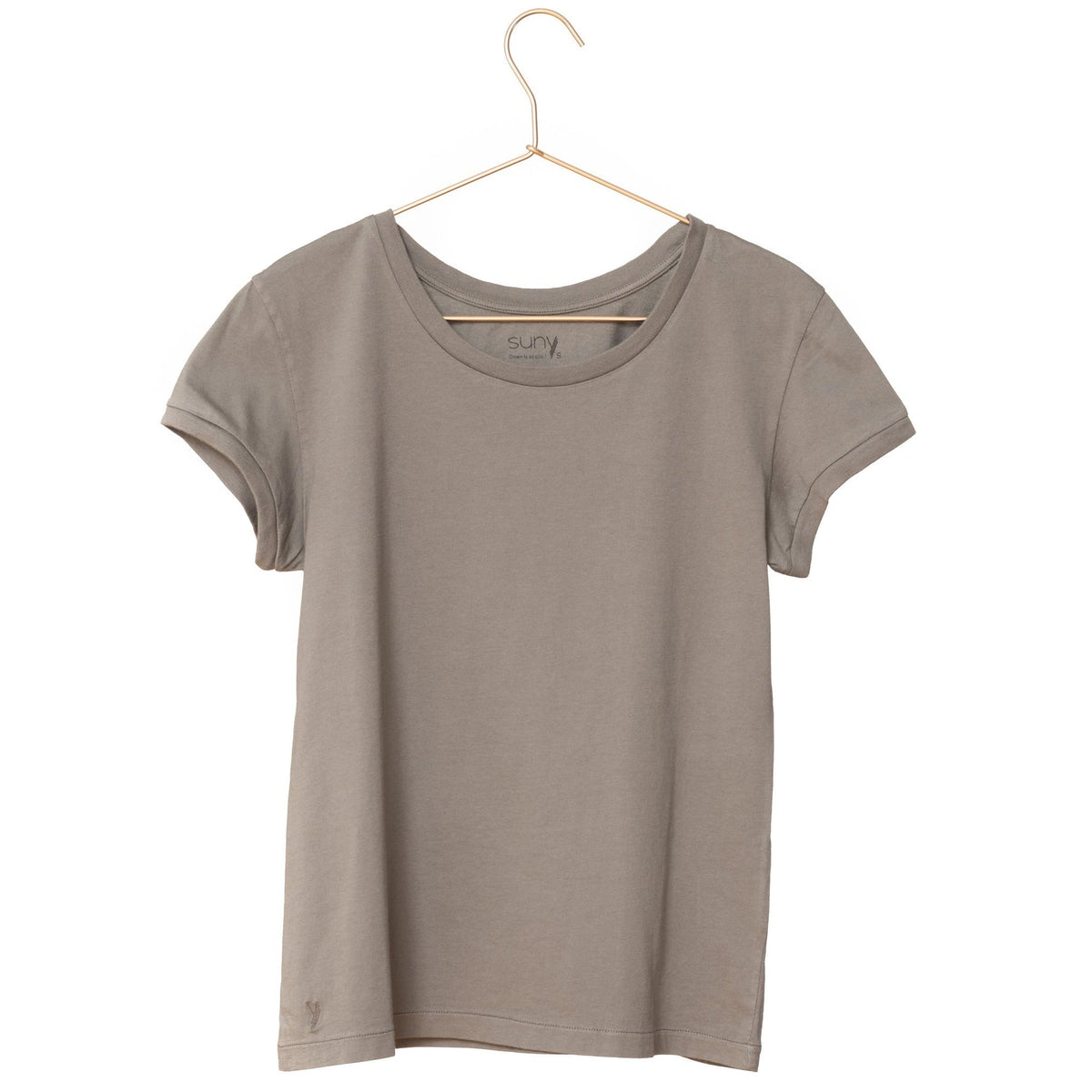 T shirt unisexe col rond manche courte coton bio souple forme droite gris kaki uni suny