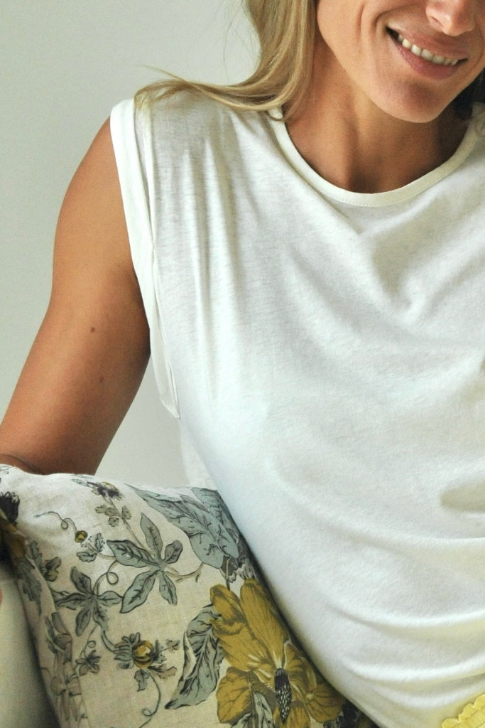 Débardeur suny femme lin et coton bio col rond coupe droite blanc cassé