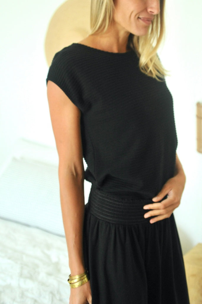 T shirt femme manche courte coupe droite uni coton bio GOTS eco responsable col rond évasé noir, charbon, noir intense