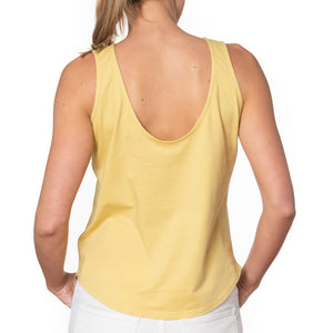 T shirt coton bio eco responsable femme debardeur réversible dos nu coupe ajustée jaune suny