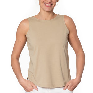 T shirt coton bio eco responsable femme debardeur réversible dos nu coupe ajustée beige suny
