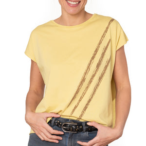 T shirt coton bio eco responsable femme col rond manche courte oversize print graphique jaune