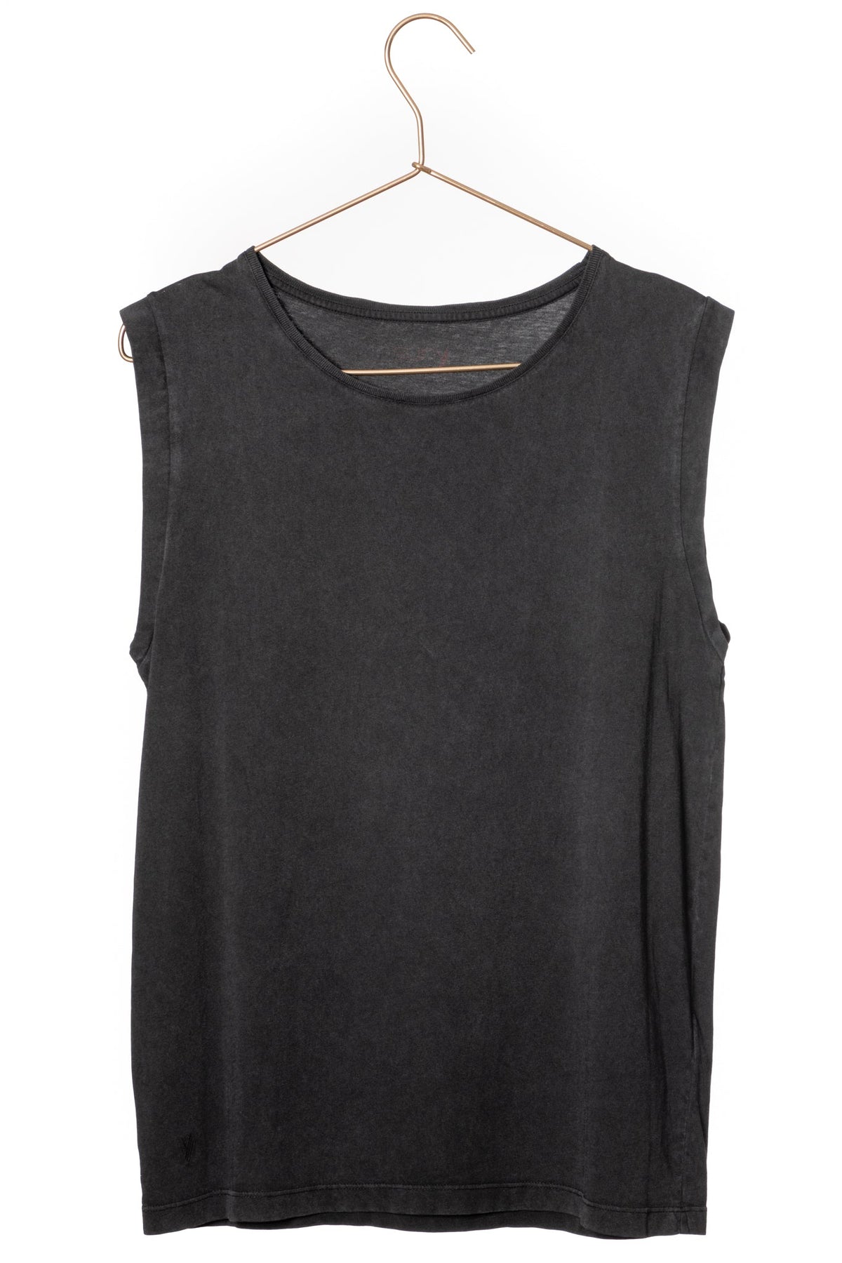 Tee shirt femme sans manche débardeur manche courte rock en coton jersey bio GOTS coupe droite, coupe ajustée, col rond noir vieilli, noir délavé, noir fade out, noir gris