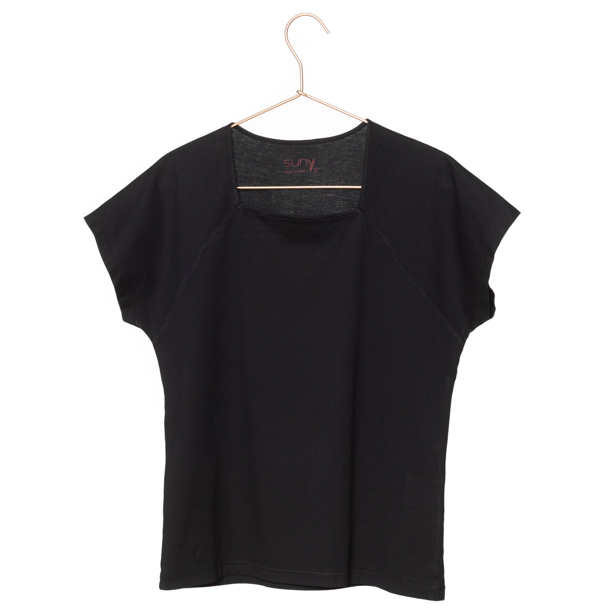 T shirt coton bio eco responsable femme col carré manche courte forme ajustee noir suny