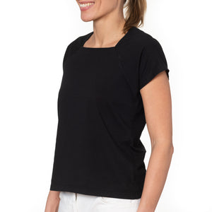 T shirt coton bio eco responsable femme col carré manche courte forme ajustee noir suny